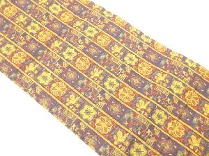 縞に花鳥模様織り出し名古屋帯